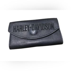 Vintage Harley-Davidson Embroidered Black Leather Wallet